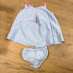 Gap Blue dress with Pink bunnies & matching bloomers - size 6-12m